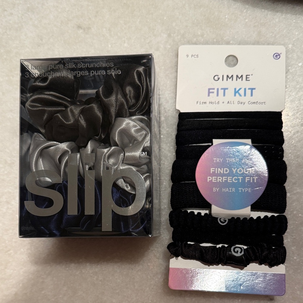 Limited Edition SLIP Large  Silk Scrunchies with Gimme Fit Kit Hair Ties